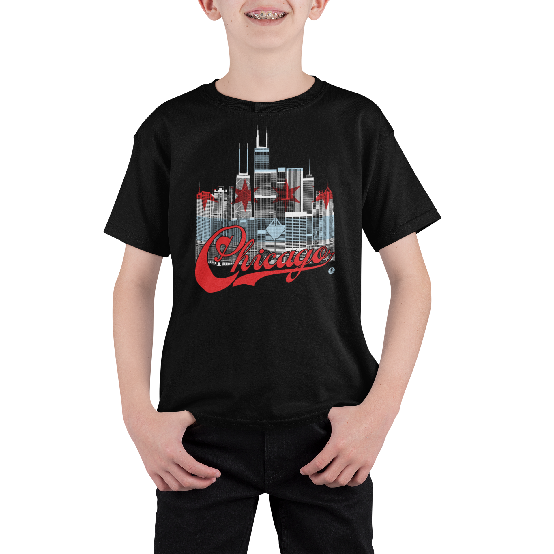 Chicago Skyline Youth T-Shirt – Flag Edition | Made in USA Kids Tee