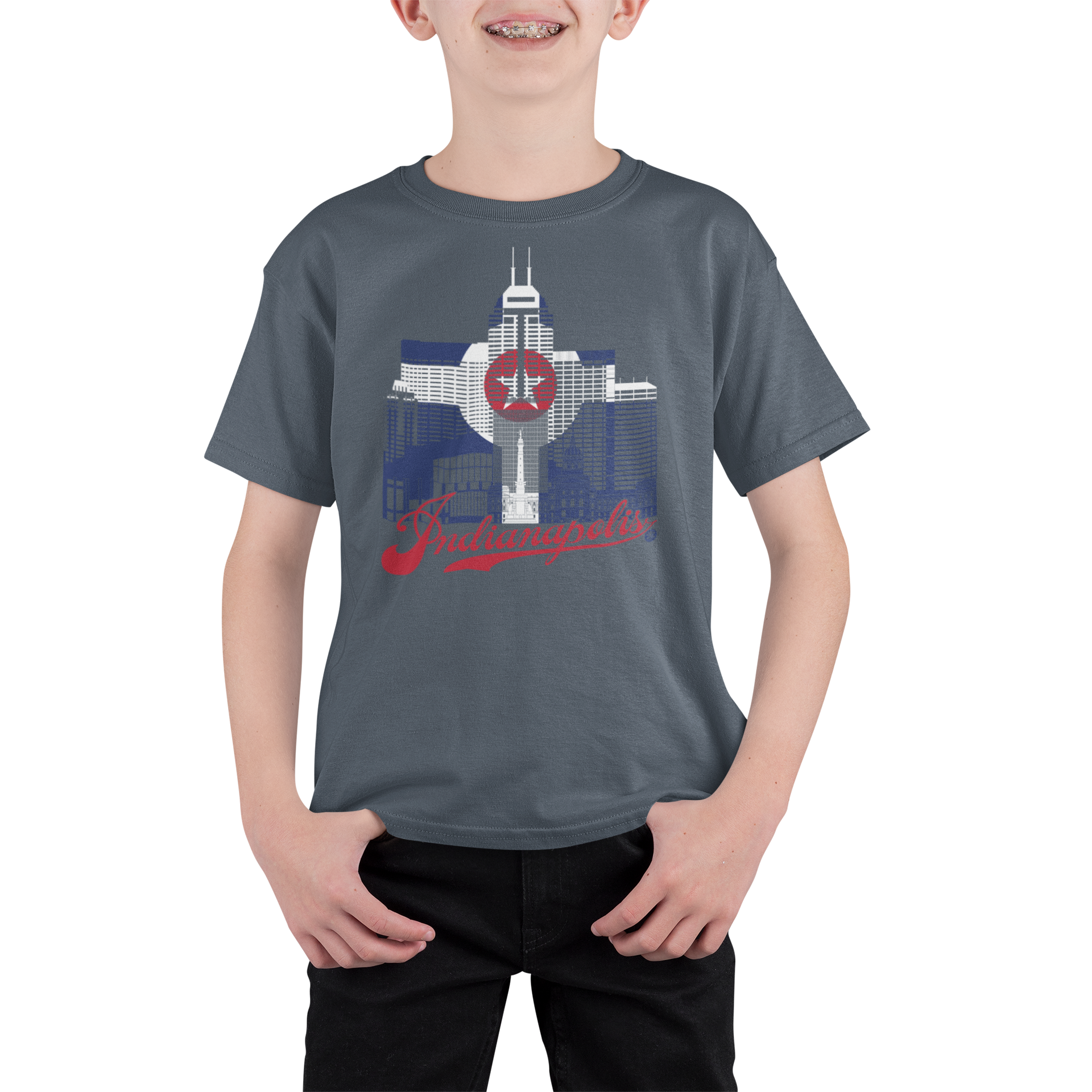 Indianapolis Skyline Youth T-Shirt – Flag Edition | Made in USA Kids Tee