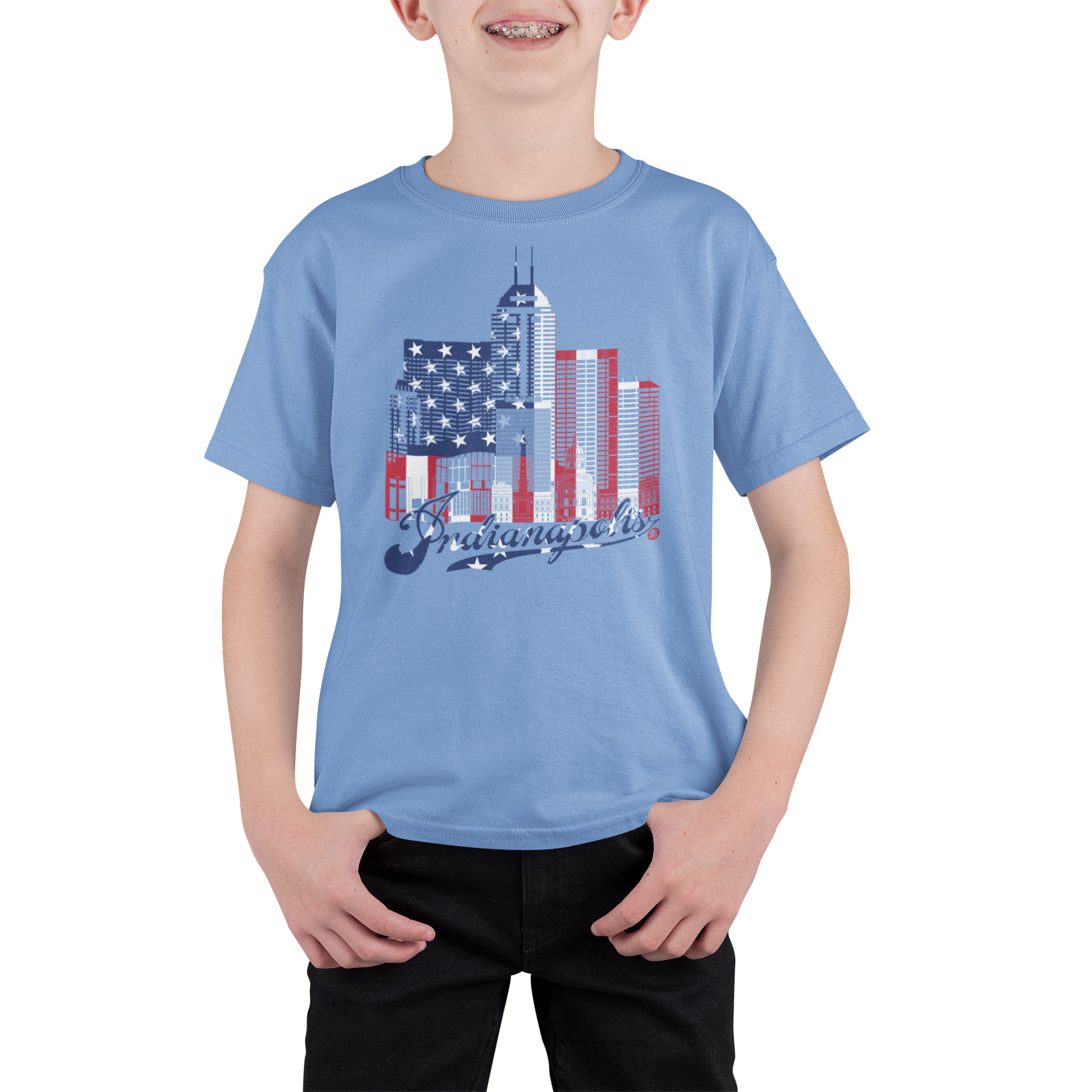 Indianapolis Skyline Youth T-Shirt – Flag Edition | Made in USA Kids Tee