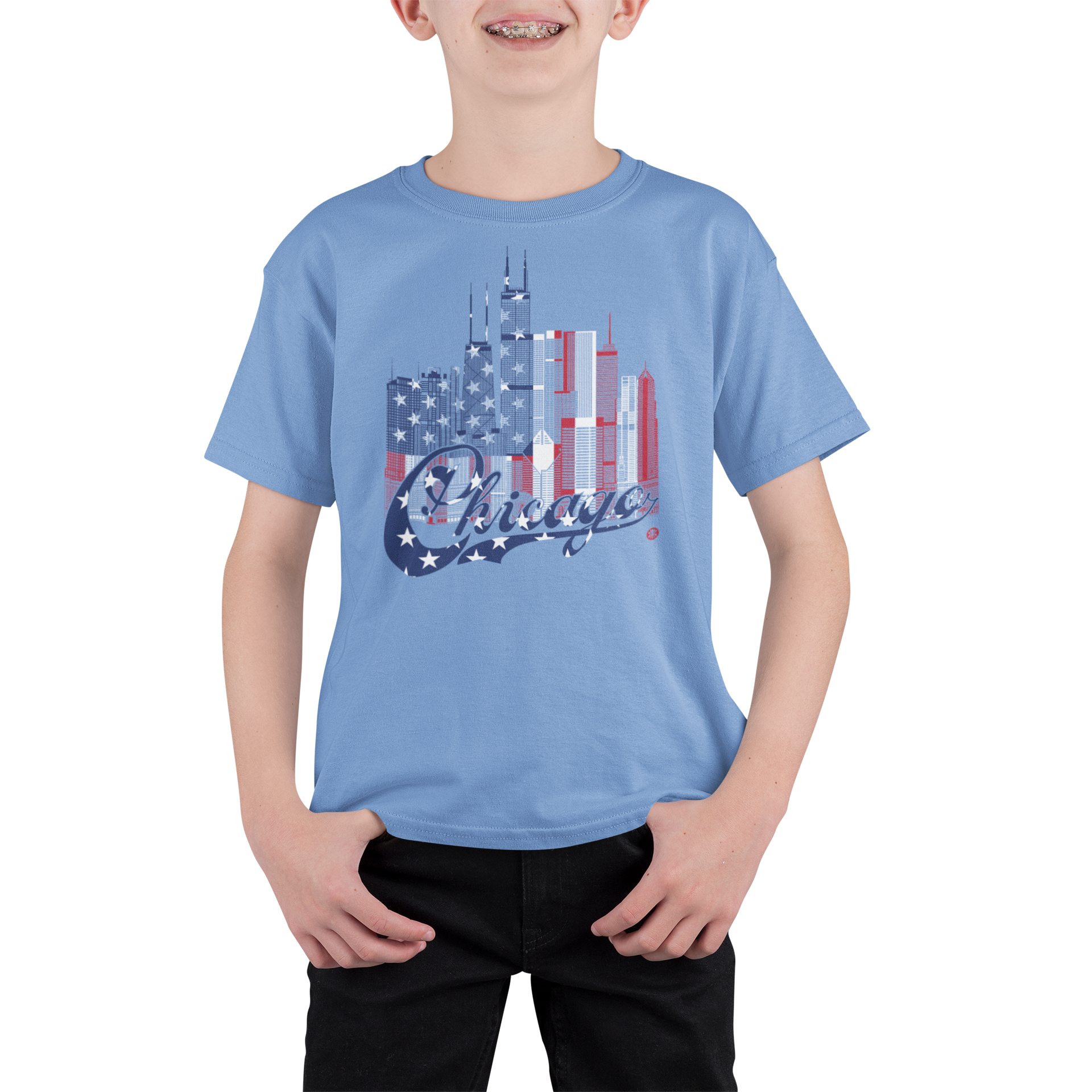 Chicago Skyline Youth T-Shirt – Flag Edition | Made in USA Kids Tee