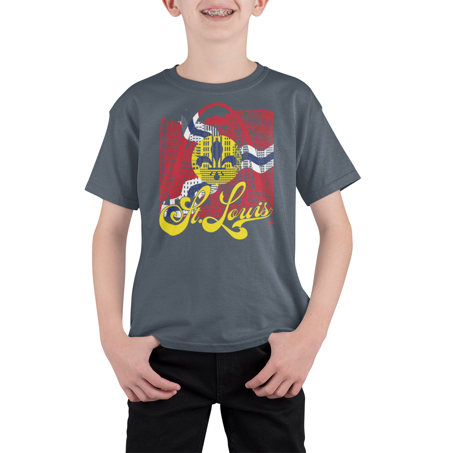 St. Louis Skyline Youth T-Shirt – Flag Edition | Gateway Arch Kids Tee