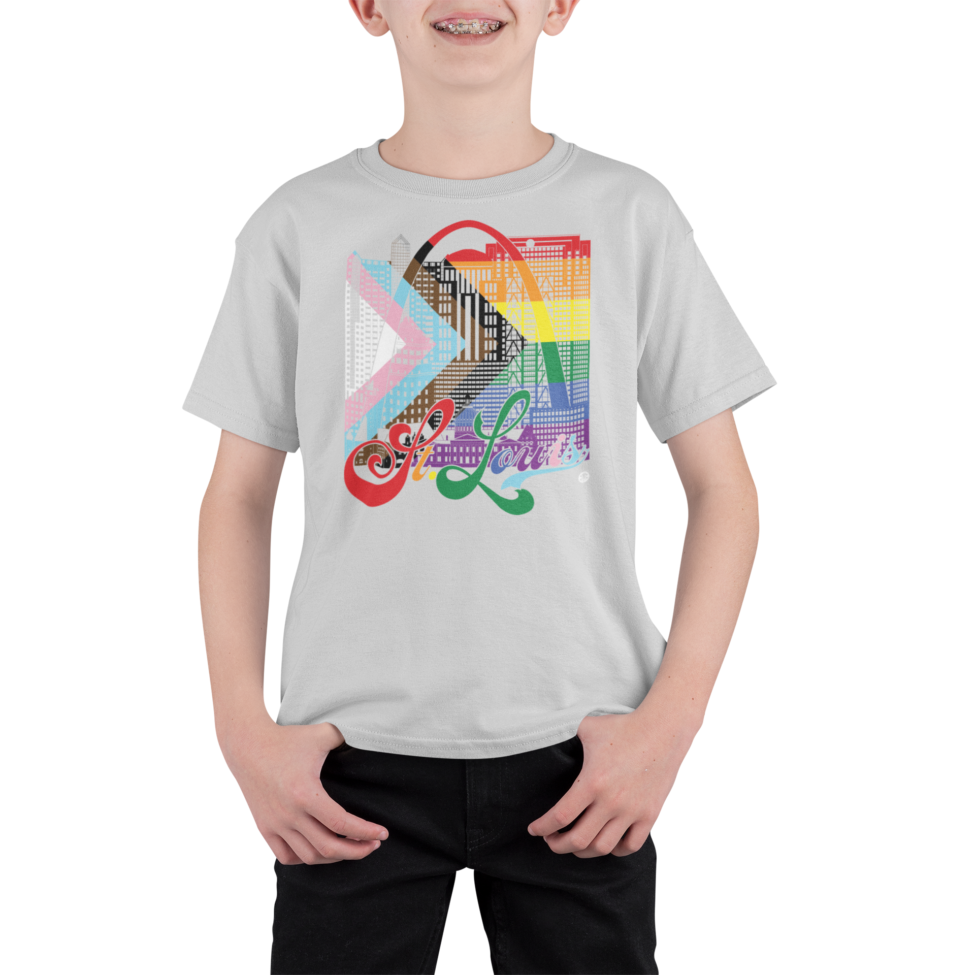 St. Louis Skyline Youth T-Shirt – Flag Edition | Gateway Arch Kids Tee