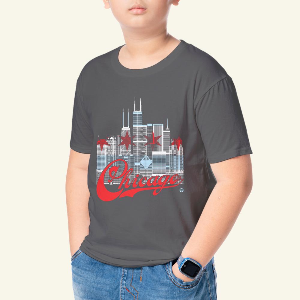 Chicago Skyline Youth T-Shirt – Flag Colors Kids Tee