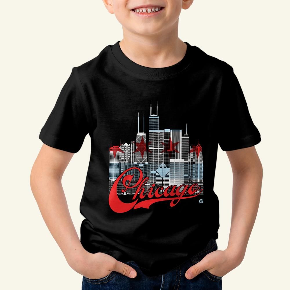 Chicago Skyline Toddler T-Shirt – City Flag Colors Kids Architecture Tee