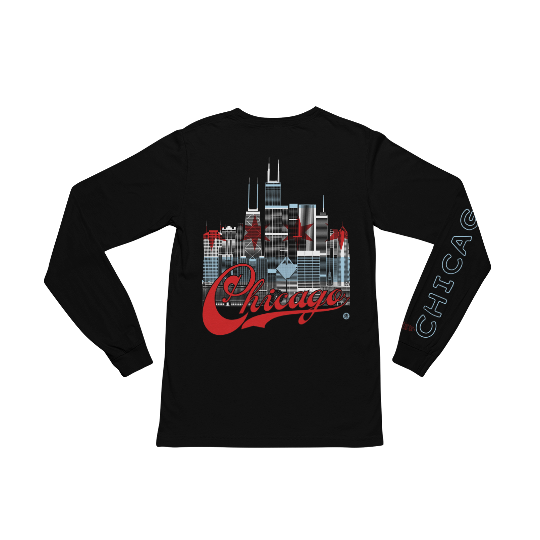 Chicago Skyline Long Sleeve T-Shirt – Flag Edition | Made in USA