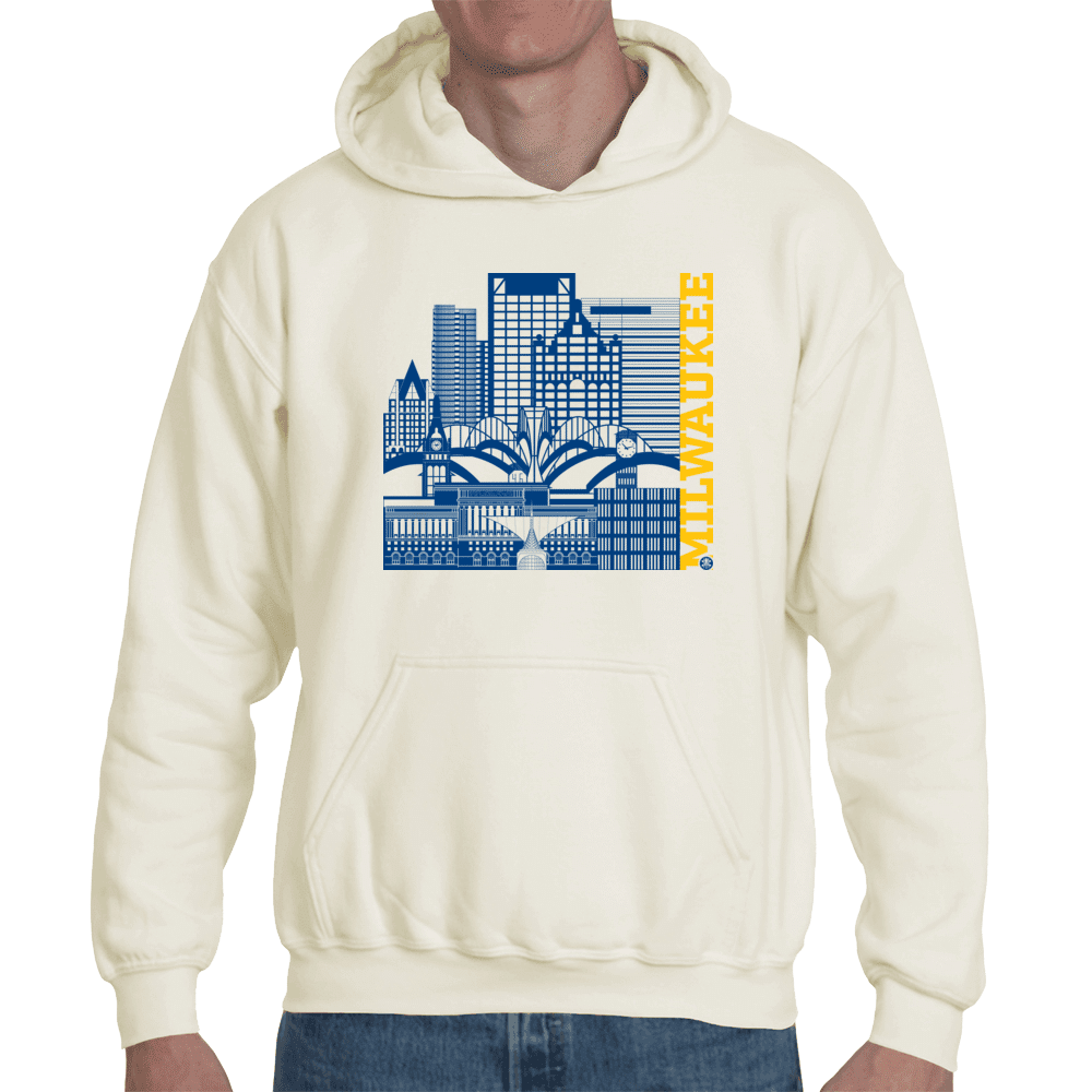 Milwaukee Skyline Squared Organic Hoodie - Blue+Yellow on Natural