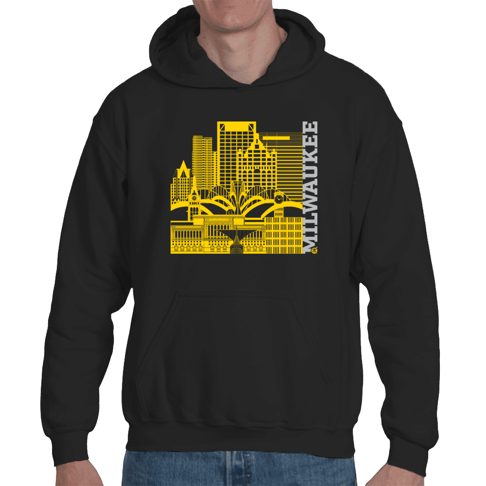 Milwaukee Skyline Squared Organic Hoodie - Yellow+Silver on Night