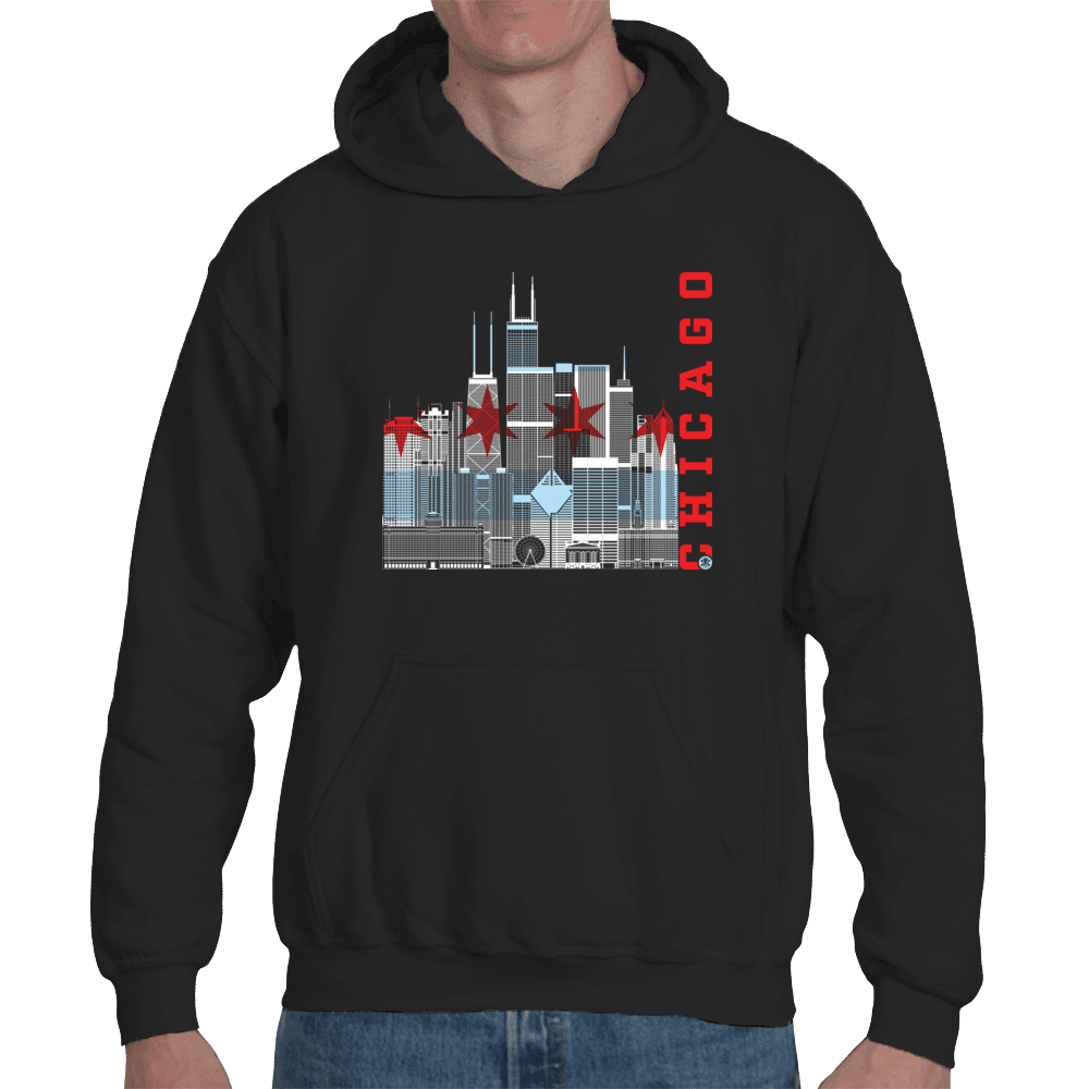 Chicago Skyline Squared Organic Hoodie - Chicago Flag