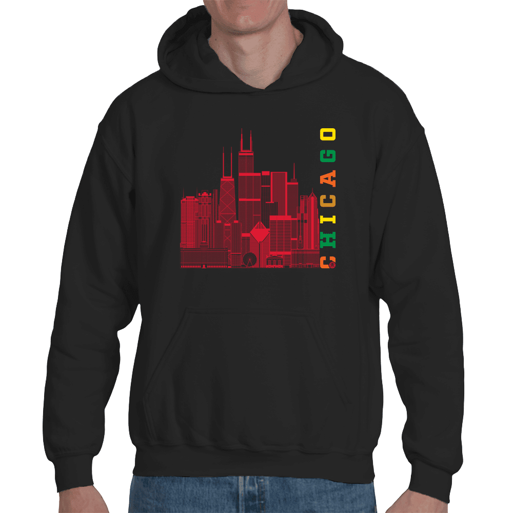 Chicago Skyline Squared Organic Hoodie - Red+Multi