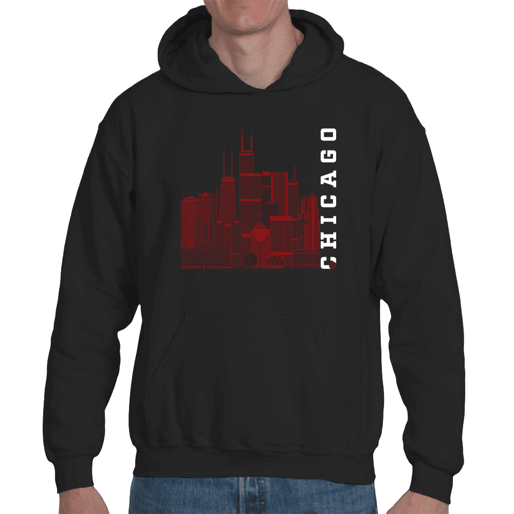 Chicago Skyline Squared Organic Hoodie - Maroon+White on Night