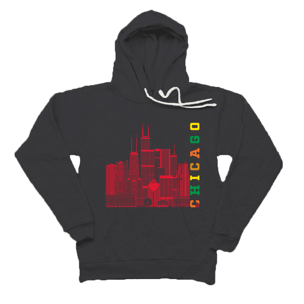 Chicago Skyline Squared Pullover Fleece - Red+Multi on Onyx