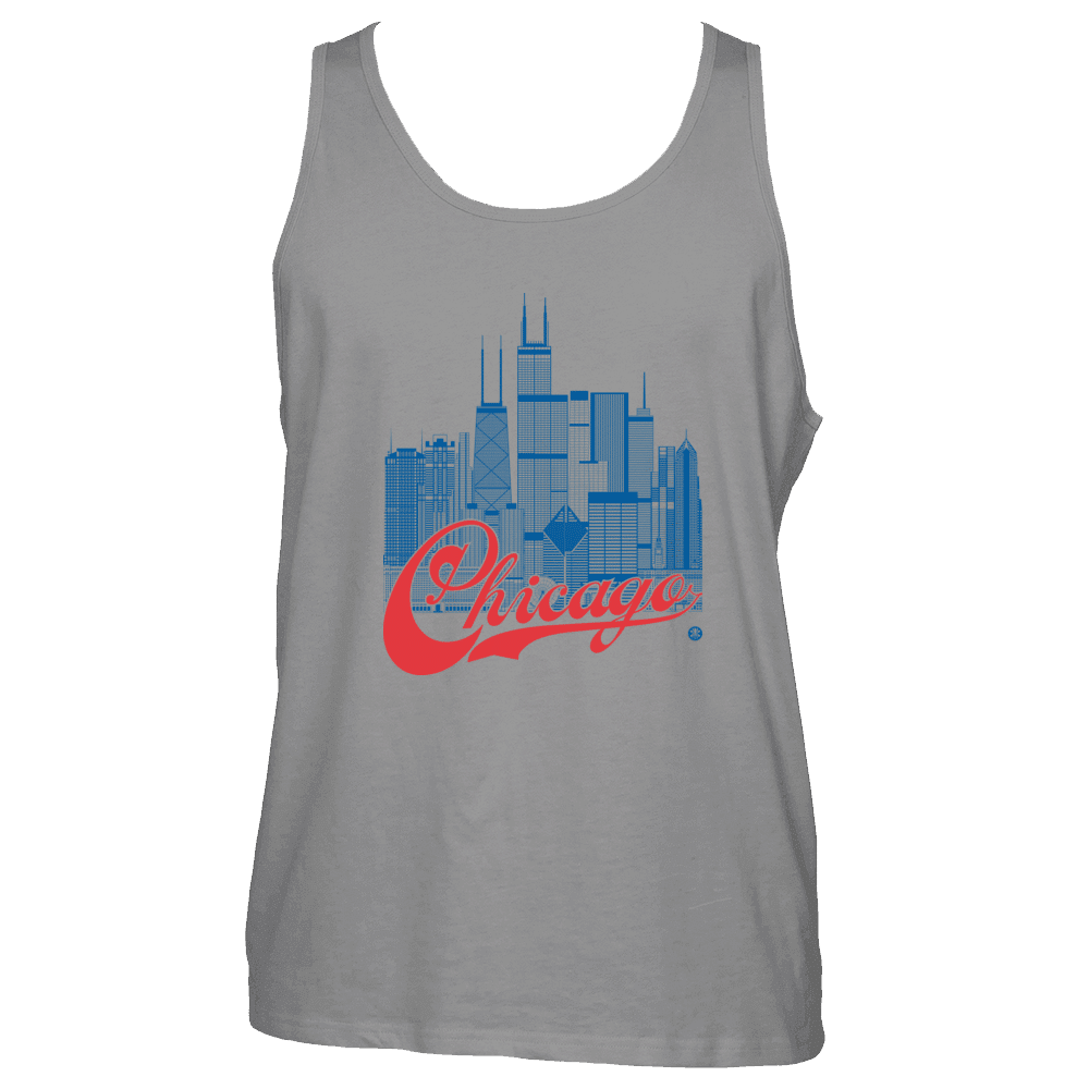 Chicago Skyline Squared Tank Top - Blue+Red on Gray