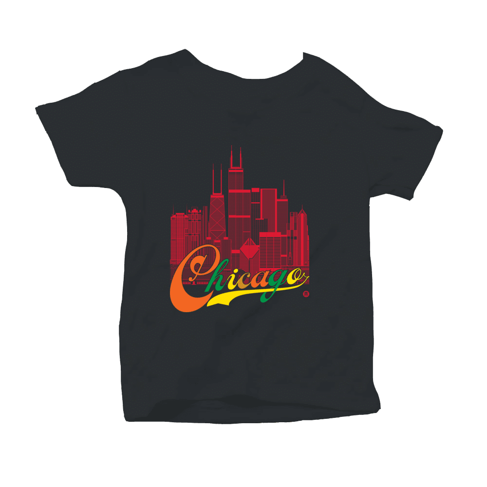 Chicago Skyine Squared Toddler T-Shirt - Red+Multi on Black
