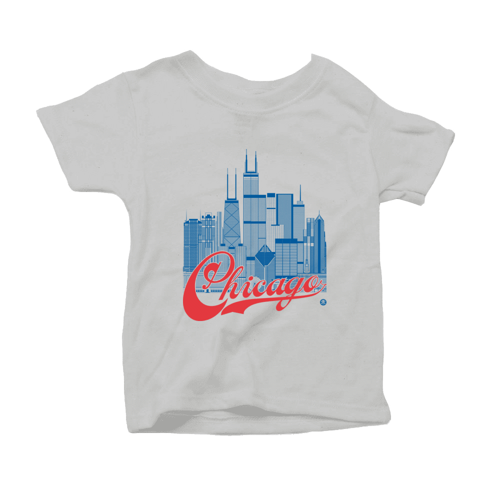 Chicago Skyline Squared Toddler T-Shirt - Blue+Red on Gray