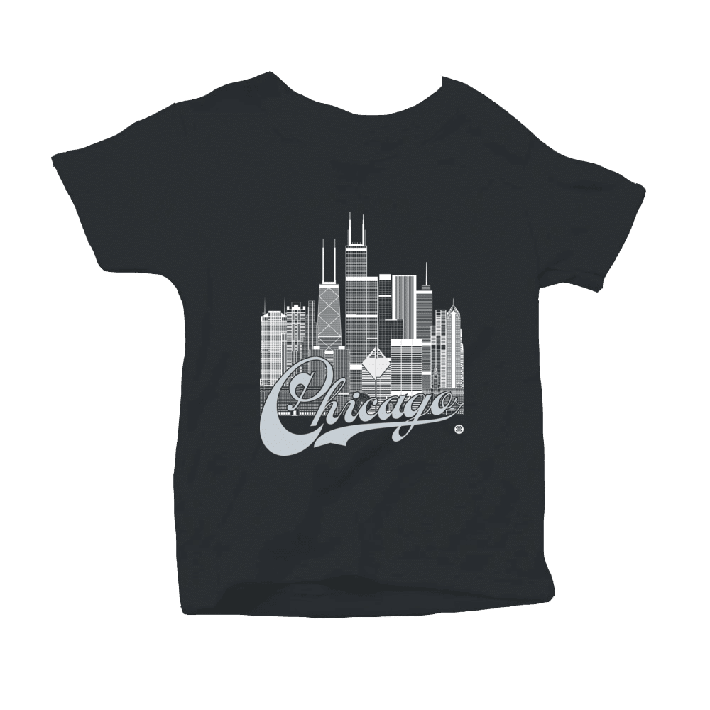 Chicago Skyline Squared Toddler T-Shirt - White+Silver on Black