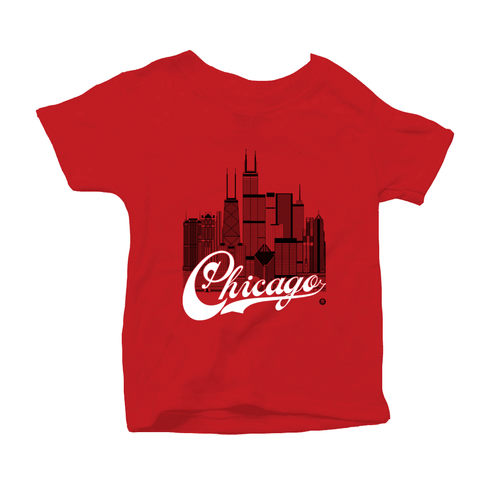 Chicago Skyline Squared Toddler T-Shirt - Black+White on Red