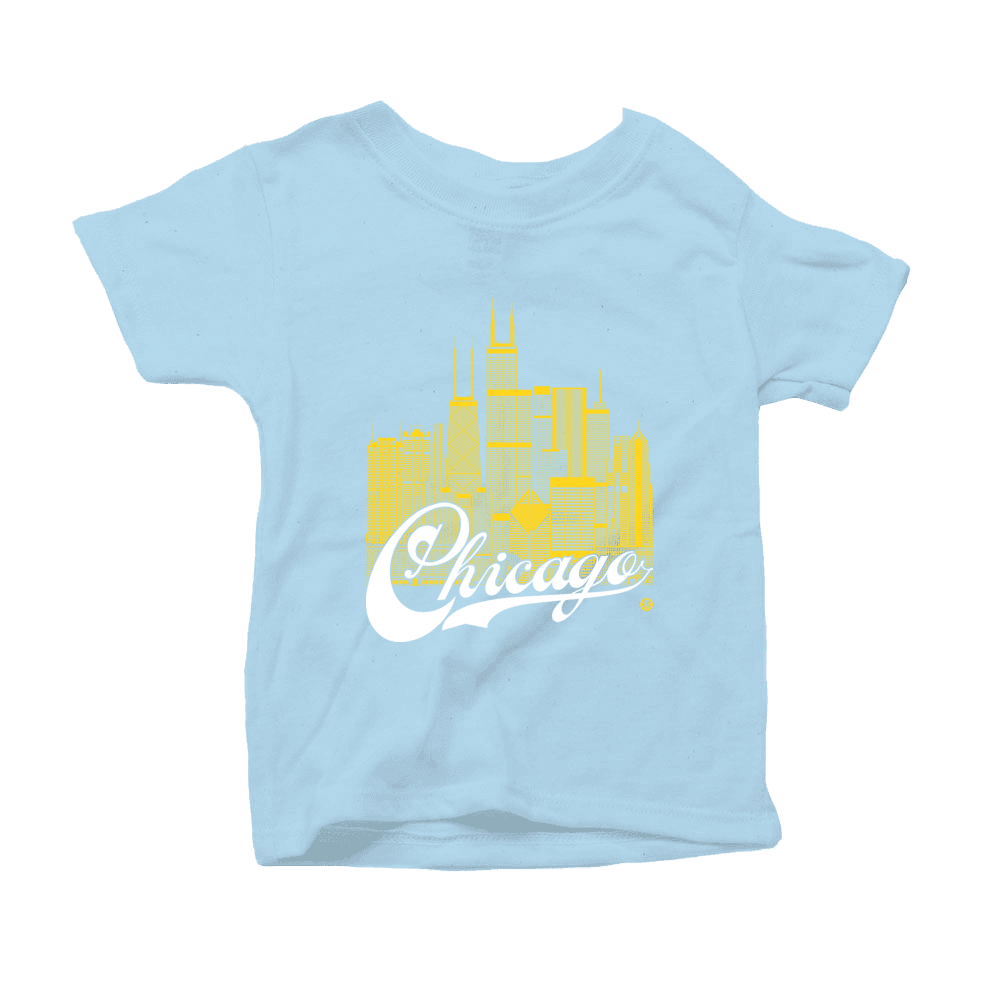 Chicago Skyline Squared Toddler T-Shirt - Yellow+White on Sky Blue