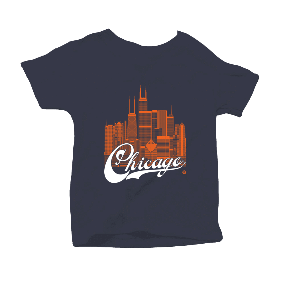 Chicago Skyline Squared Toddler T-Shirt - Orange+White on Navy