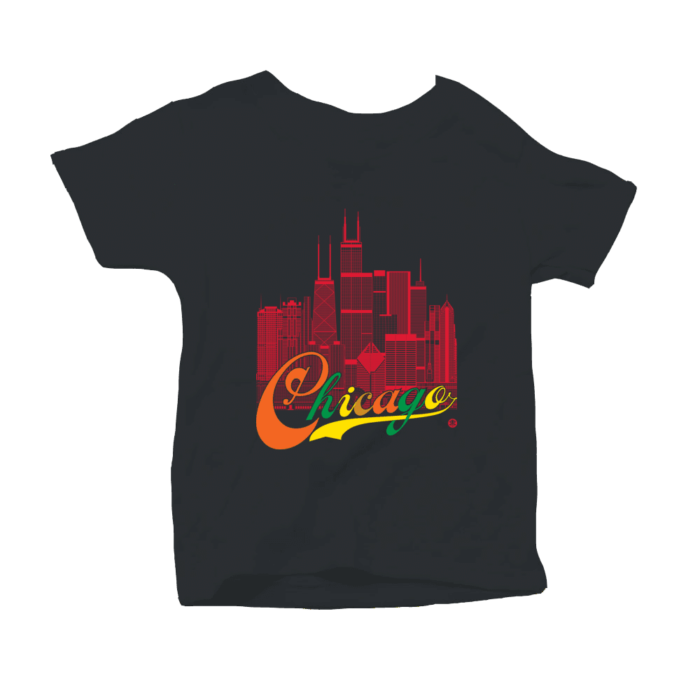 Chicago Skyline Squared Toddler T-Shirt - Red+Multi on Black