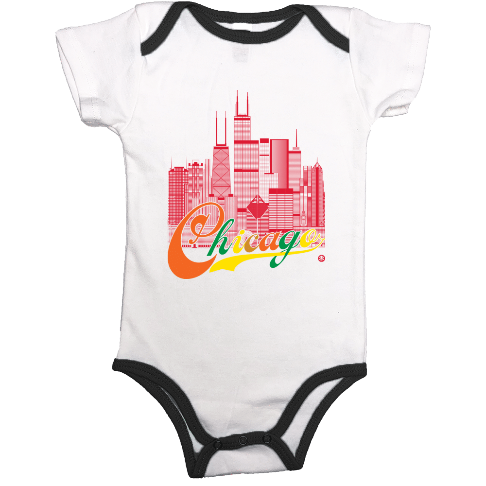 Chicago Skyline Squared Onesie - Red+Multi on White+Black