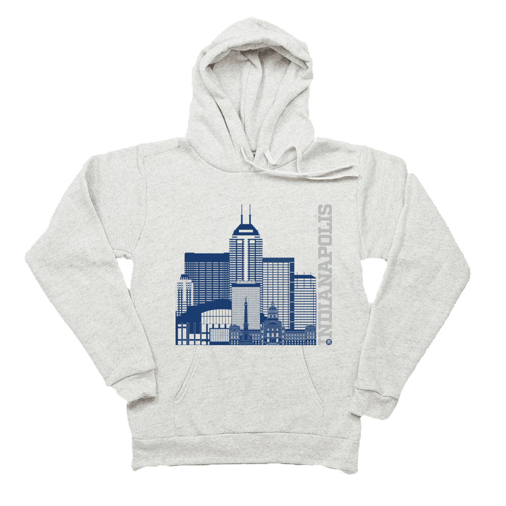Indianapolis Skyline Squared Pullover Fleece - Blue+Silver on Ash
