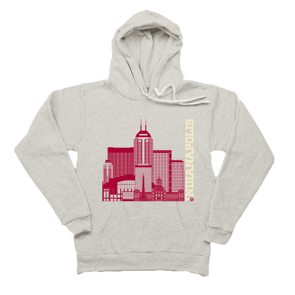 Indianapolis Skyline Squared Pullover Fleece - Crimson+Cream on Ash