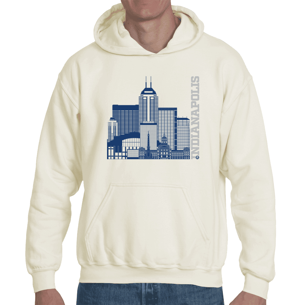 Indianapolis Skyline Squared Organic Hoodie - Blue+Silver on Natural
