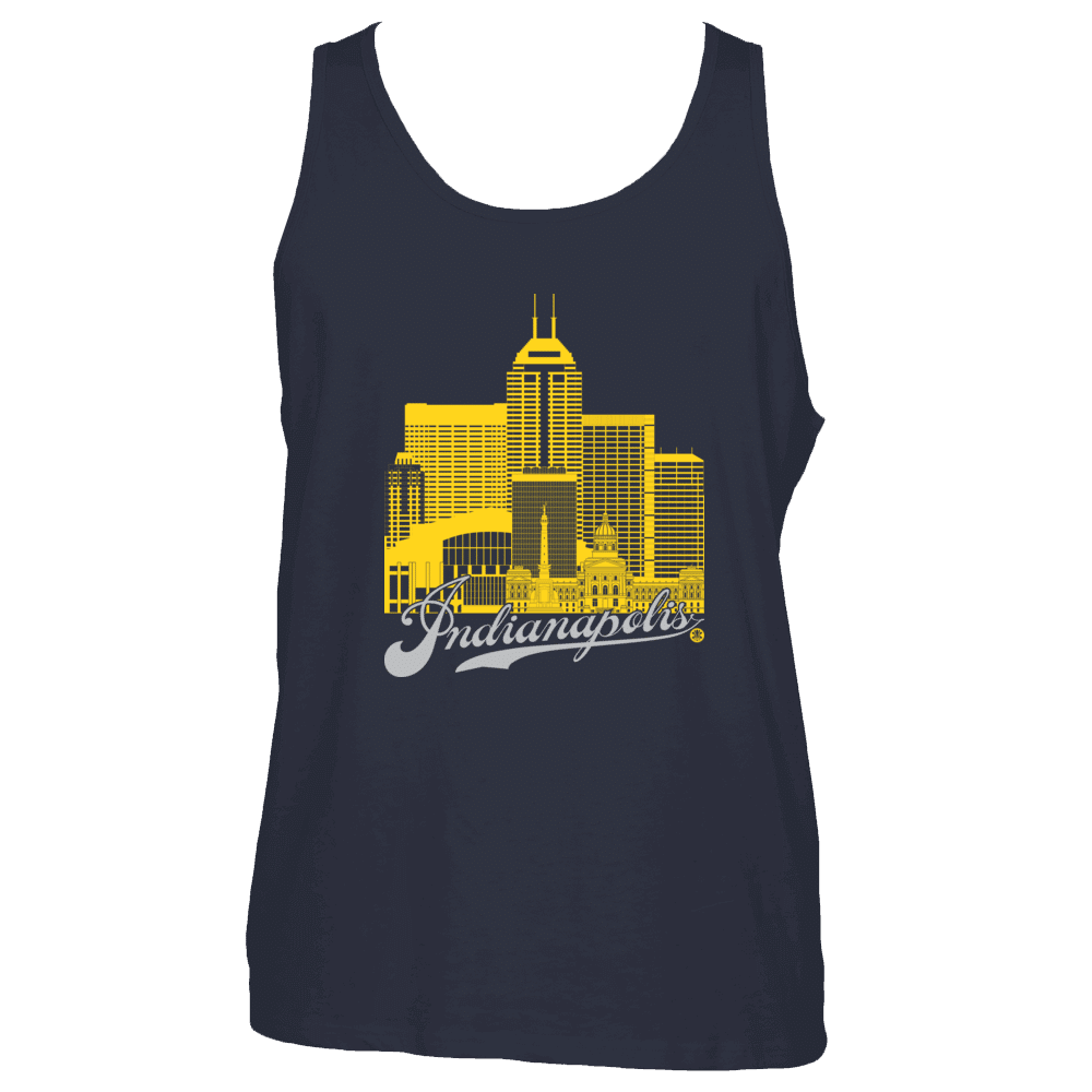 Indianapolis Skyline Squared Tank Top - Yellow+Silver on Navy