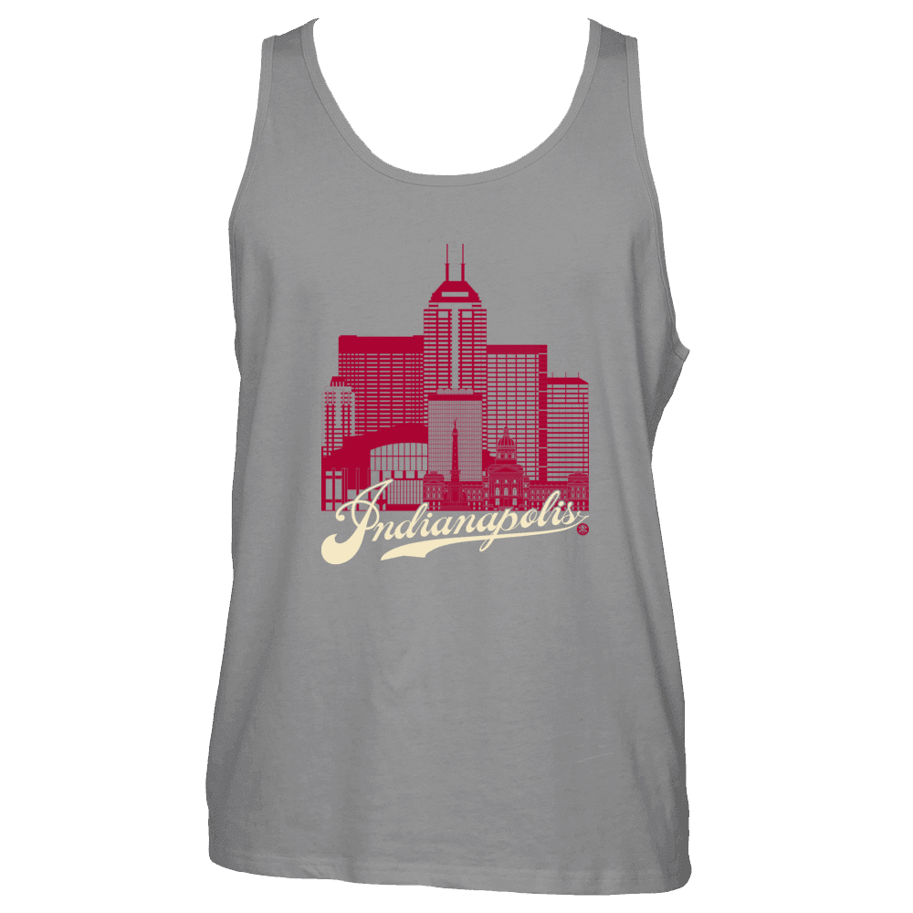 Indianapolis Skyline Squared Tank Top - Crimson+Cream on Gray
