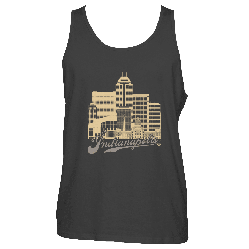Indianapolis Skyline Squared Tank Top - Old Gold+Gray on Black