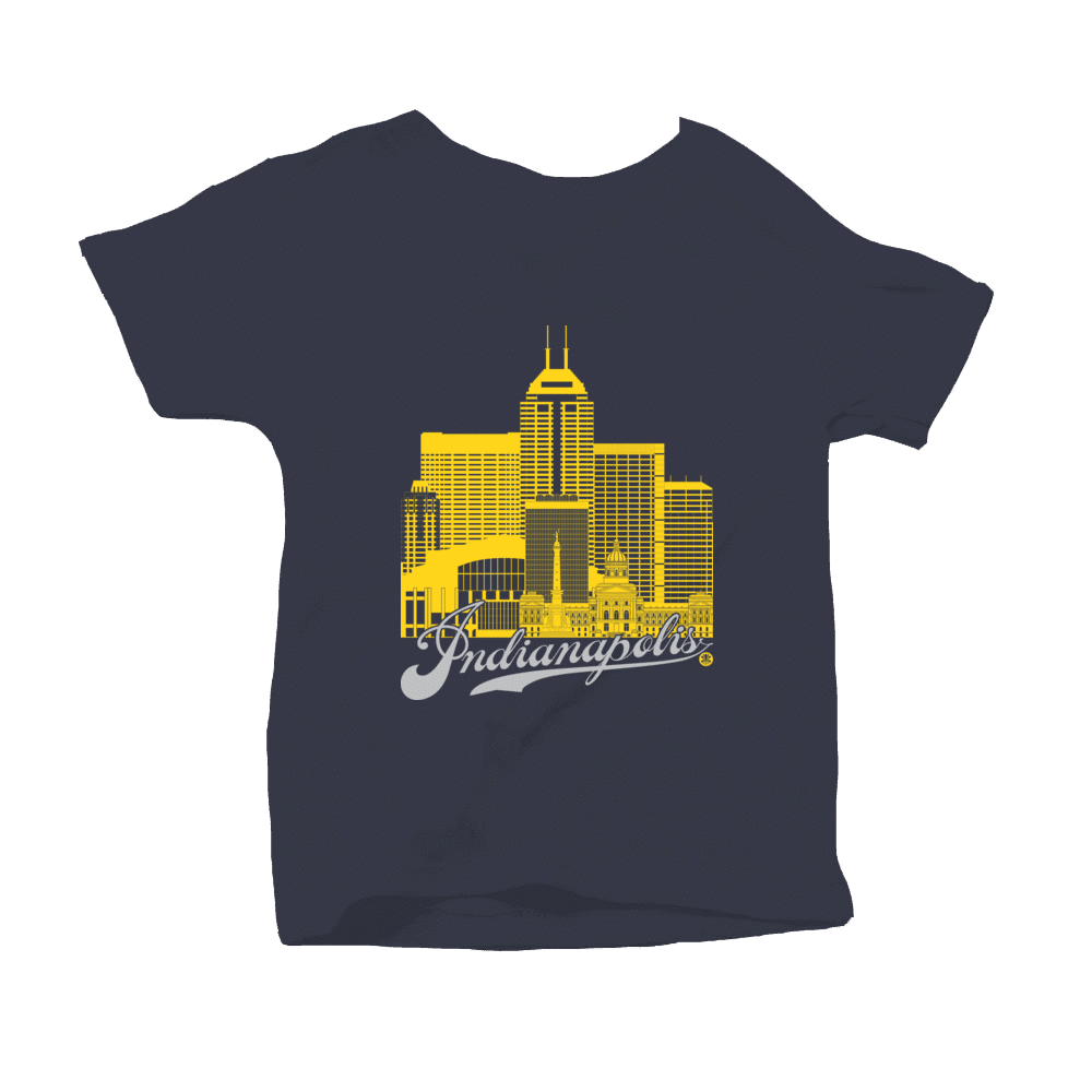 Indianapolis Skyline Squared Toddler T-Shirt - Yellow+Silver on Navy