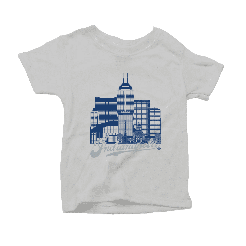 Indianapolis Skyline Squared Toddler T-Shirt - Blue+Silver on Gray