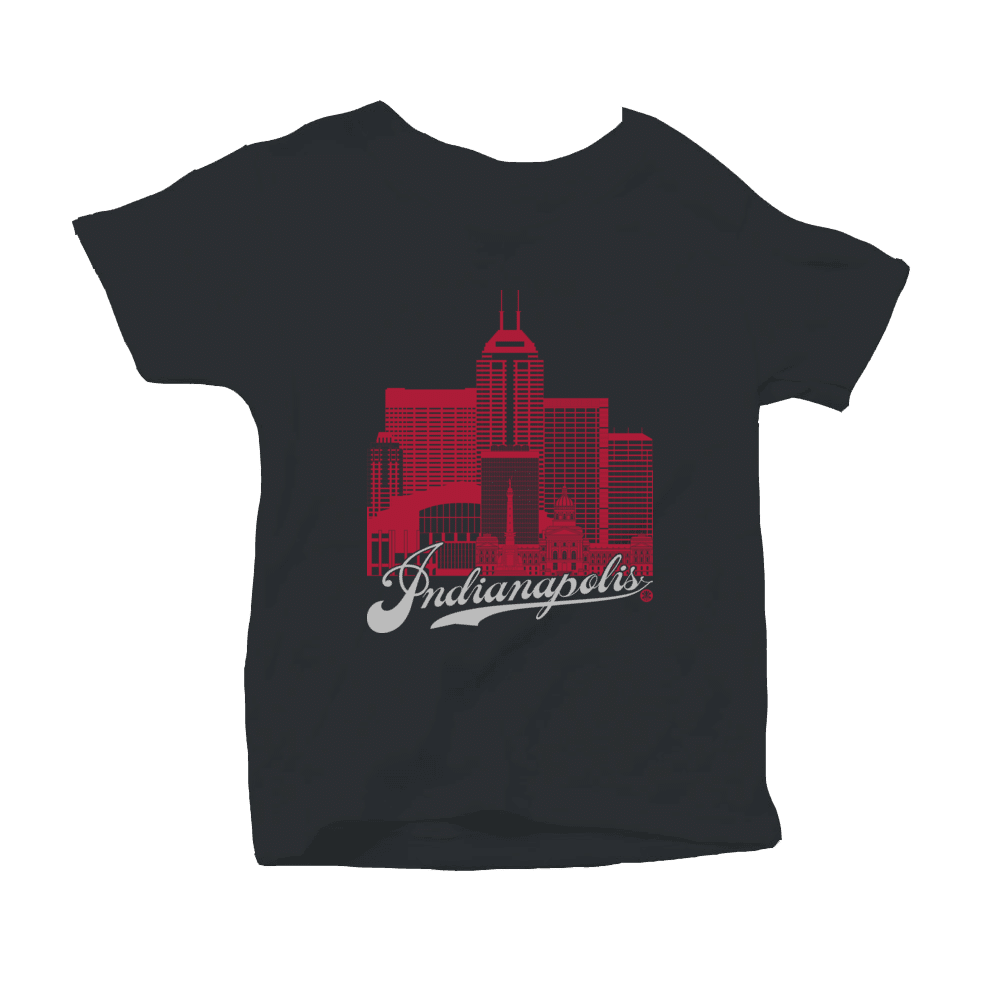 Indianapolis Skyline Squared Toddler T-Shirt - Crimson+Gray on Black