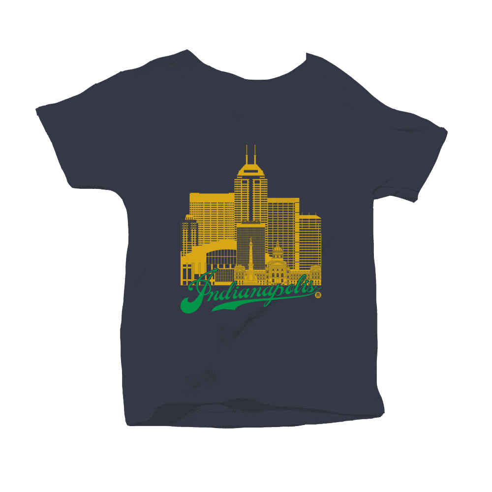 Indianapolis Skyline Squared Toddler T-Shirt - Gold+Green on Navy