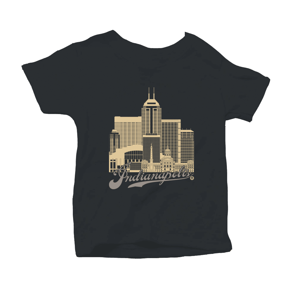 Indianapolis Skyline Squared Toddler T-Shirt - Old Gold+Gray on Black