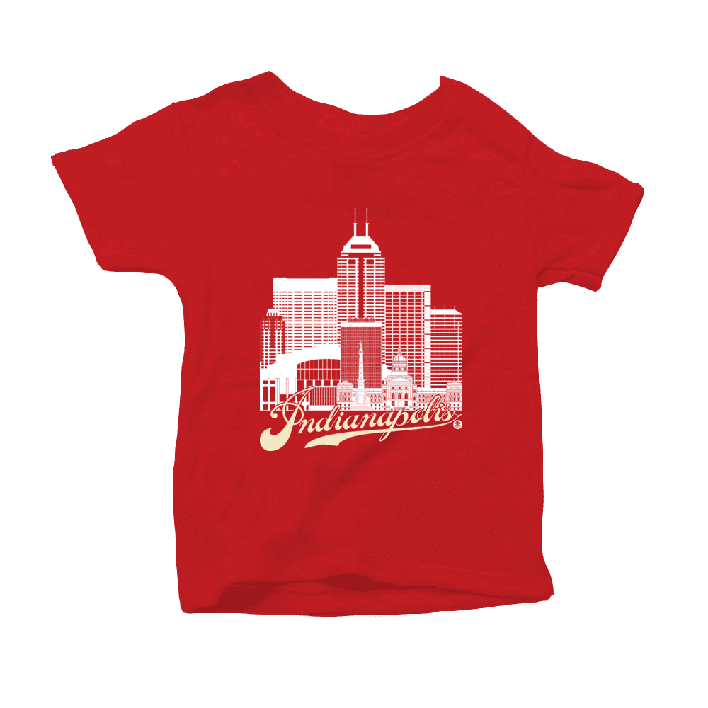Indianapolis Skyline Squared Toddler T-Shirt - White+Cream on Red