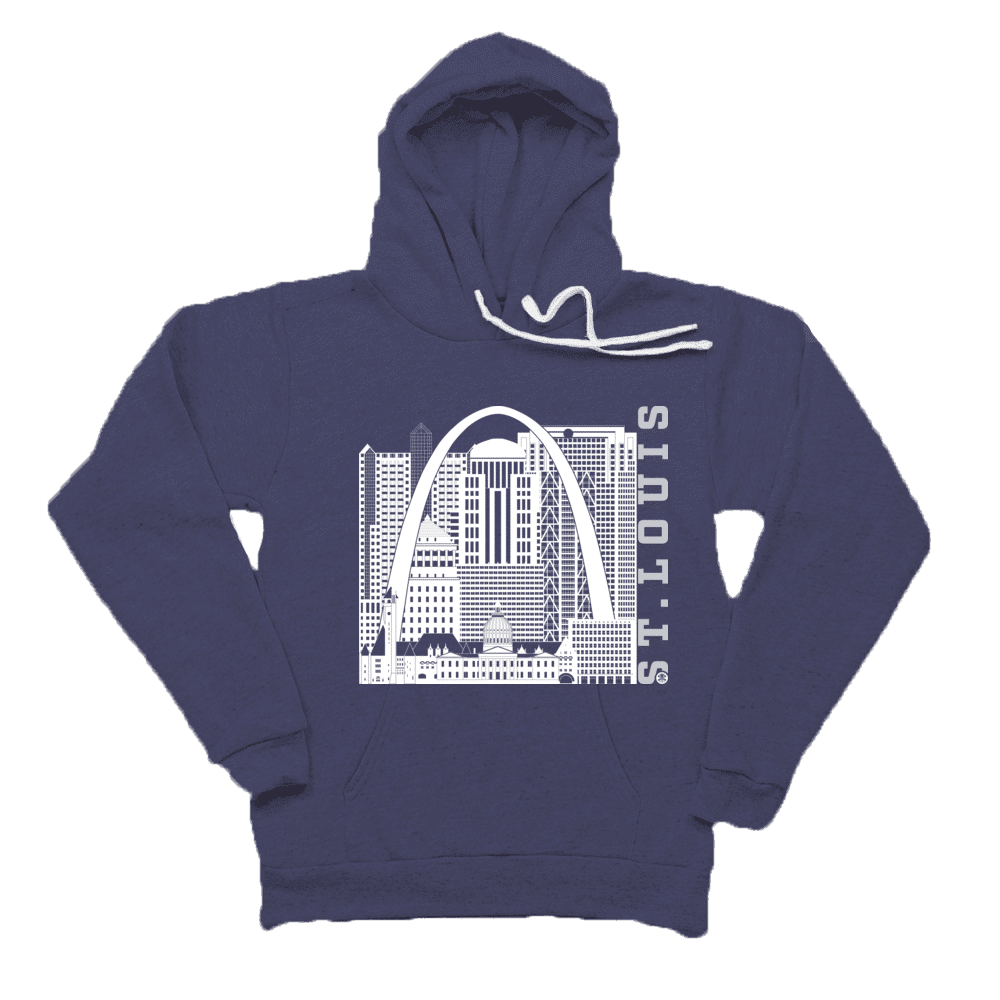 St. Louis Skyline Squared Pullover Hoodie - White+Silver on Navy