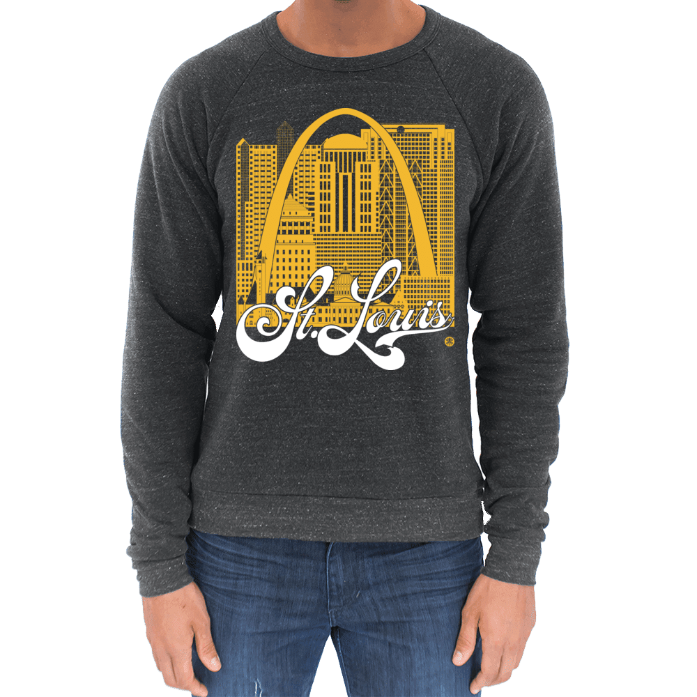 St. Louis Skyline Squared Raglan Sweatshirt - Yellow+White on Black