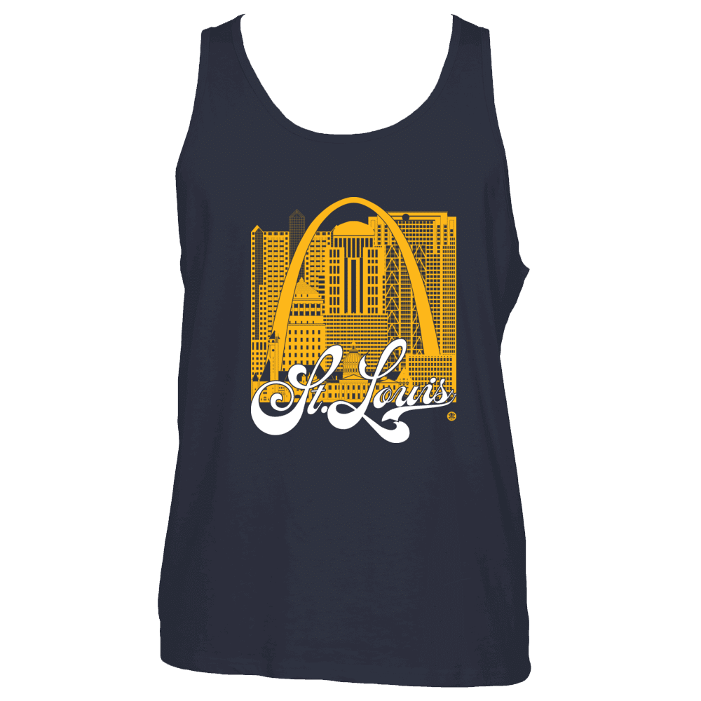 St. Louis Skyline Squared Tank Top - Yellow+White on Navy