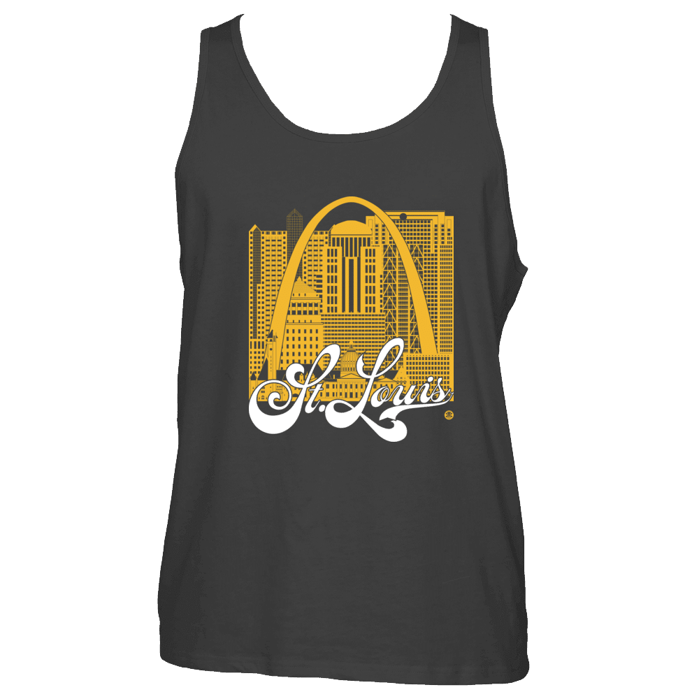 St. Louis Skyline Squared Tank Top - Yellow+White on Black