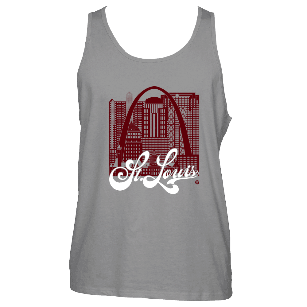 St. Louis Skyline Squared Tank Top - Maroon+White on Gray