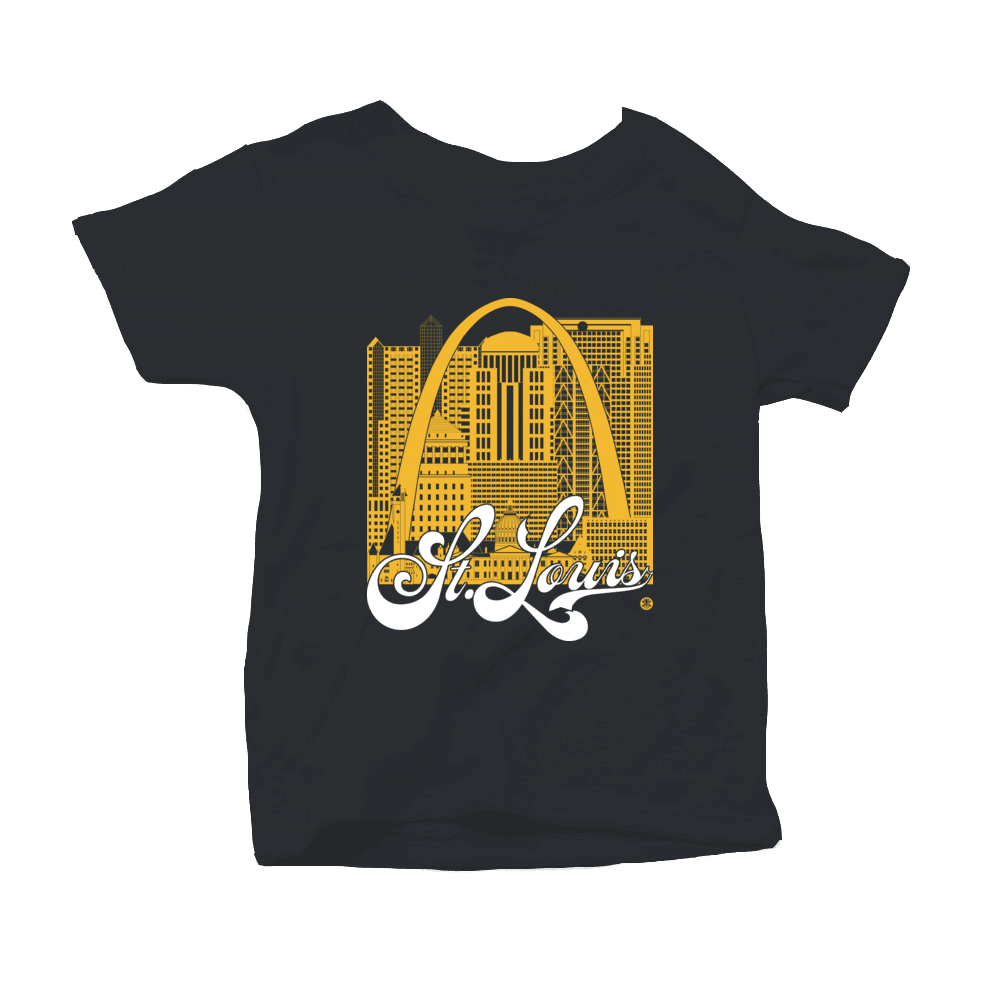 St. Louis Skyline Squared Toddler T-Shirt - Yellow+White on Black