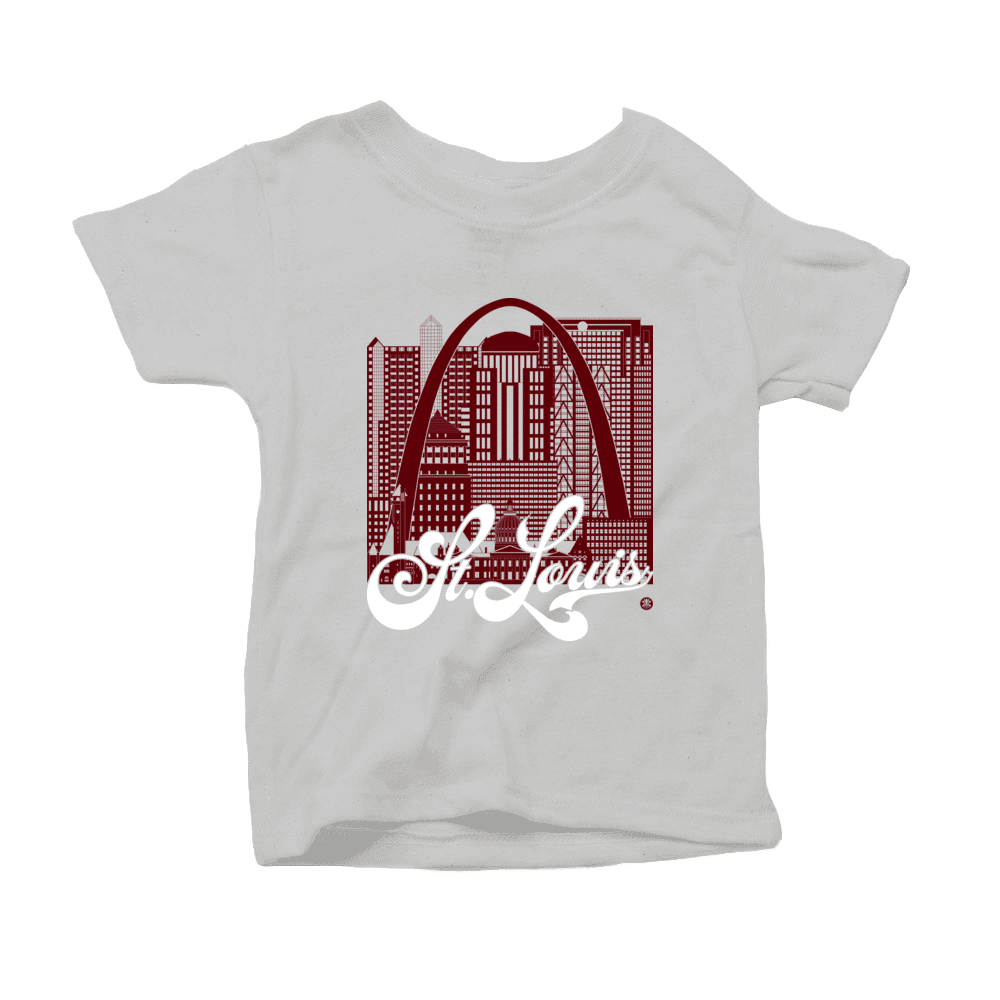 St. Louis Skyline Squared Toddler T-Shirt - Maroon+White on Gray