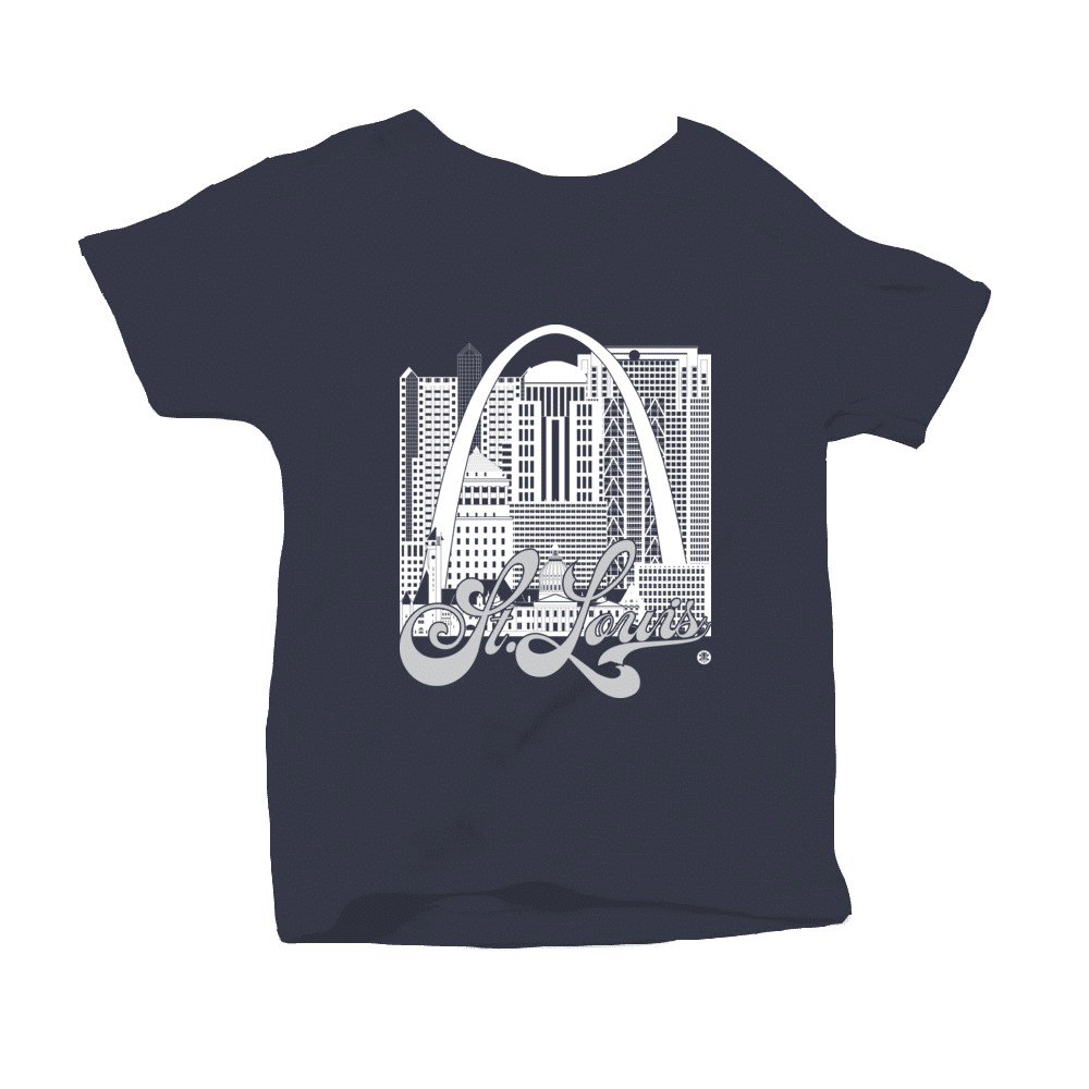 St. Louis Skyline Squared Toddler T-Shirt - White+Silver on Navy