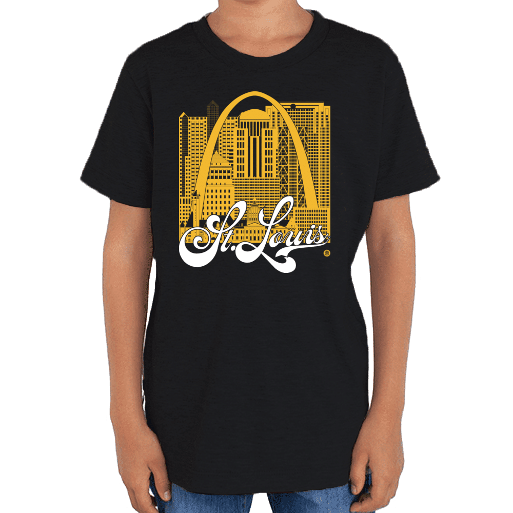 St. Louis Skyline Squared Youth T-Shirt - Yellow+White on Black