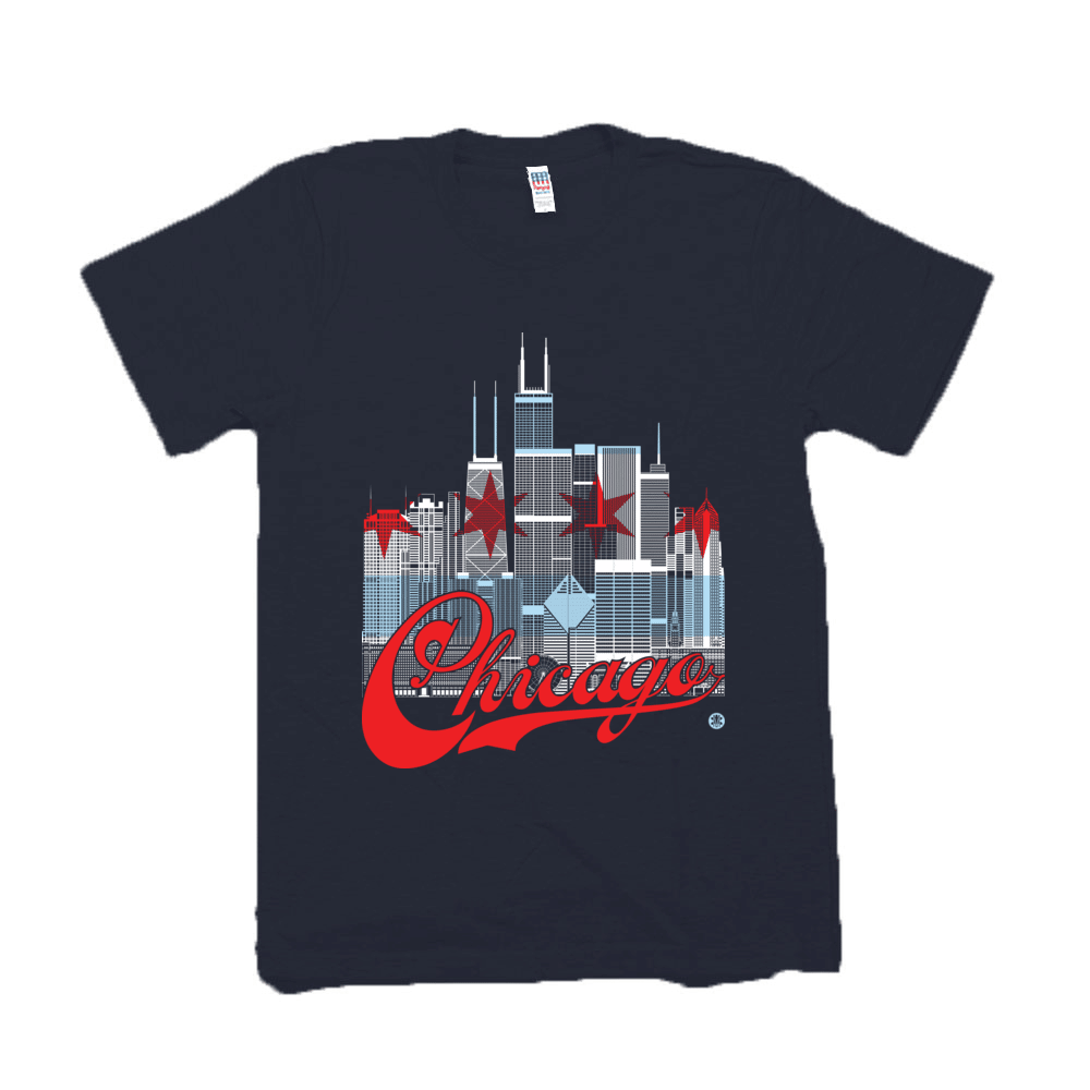 Chicago Men's Grey Bleeding Skyline Chicago Flag Tri-Blend Tee